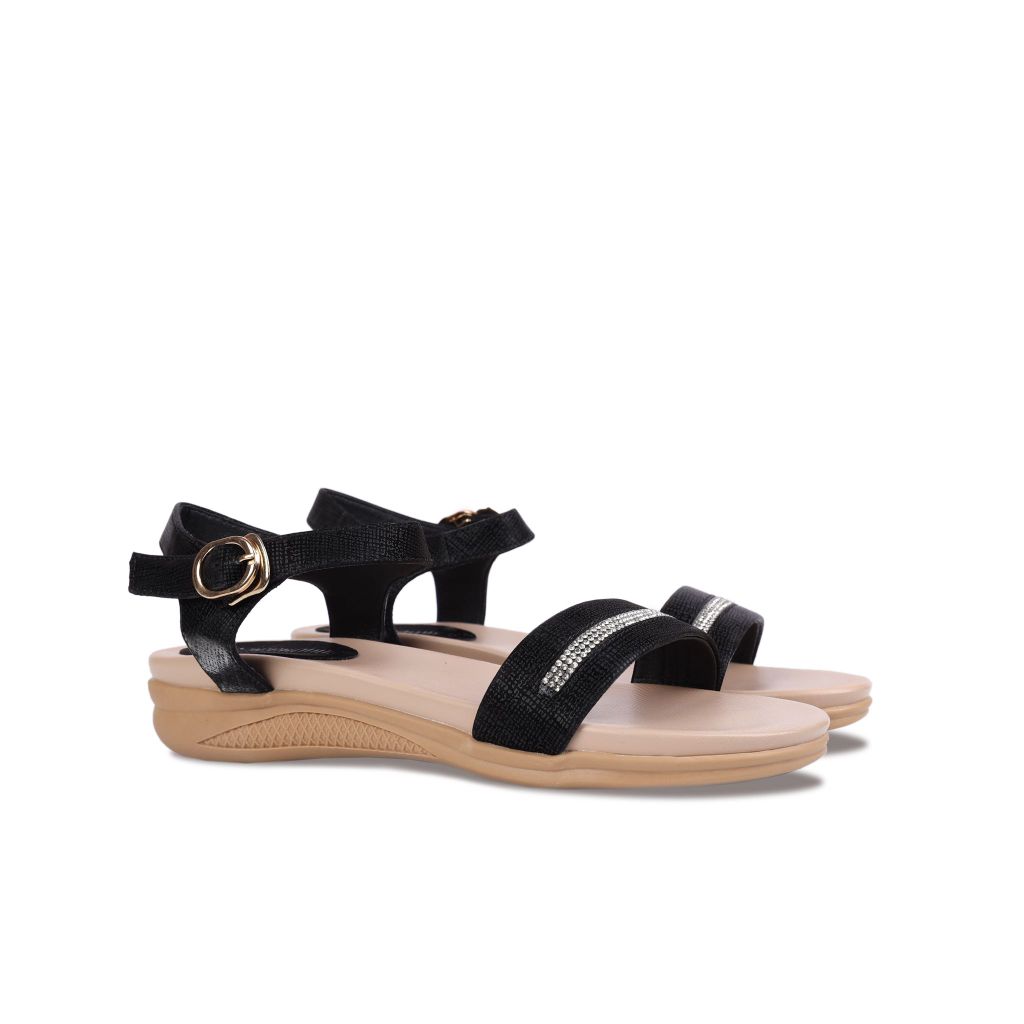 Sandal Đế Xuồng Hạnh Dung Quai Ngang Xoàn HD27243BI