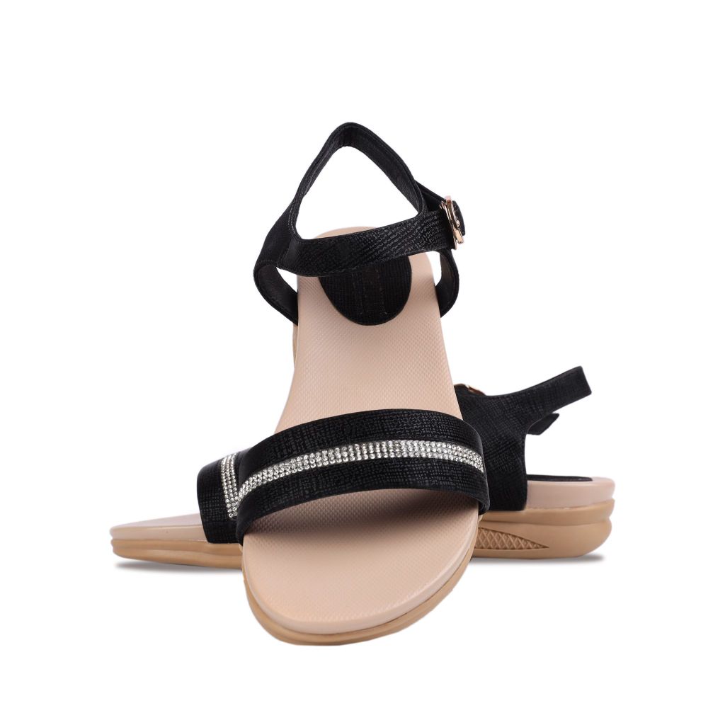 Sandal Đế Xuồng Hạnh Dung Quai Ngang Xoàn HD27243BI