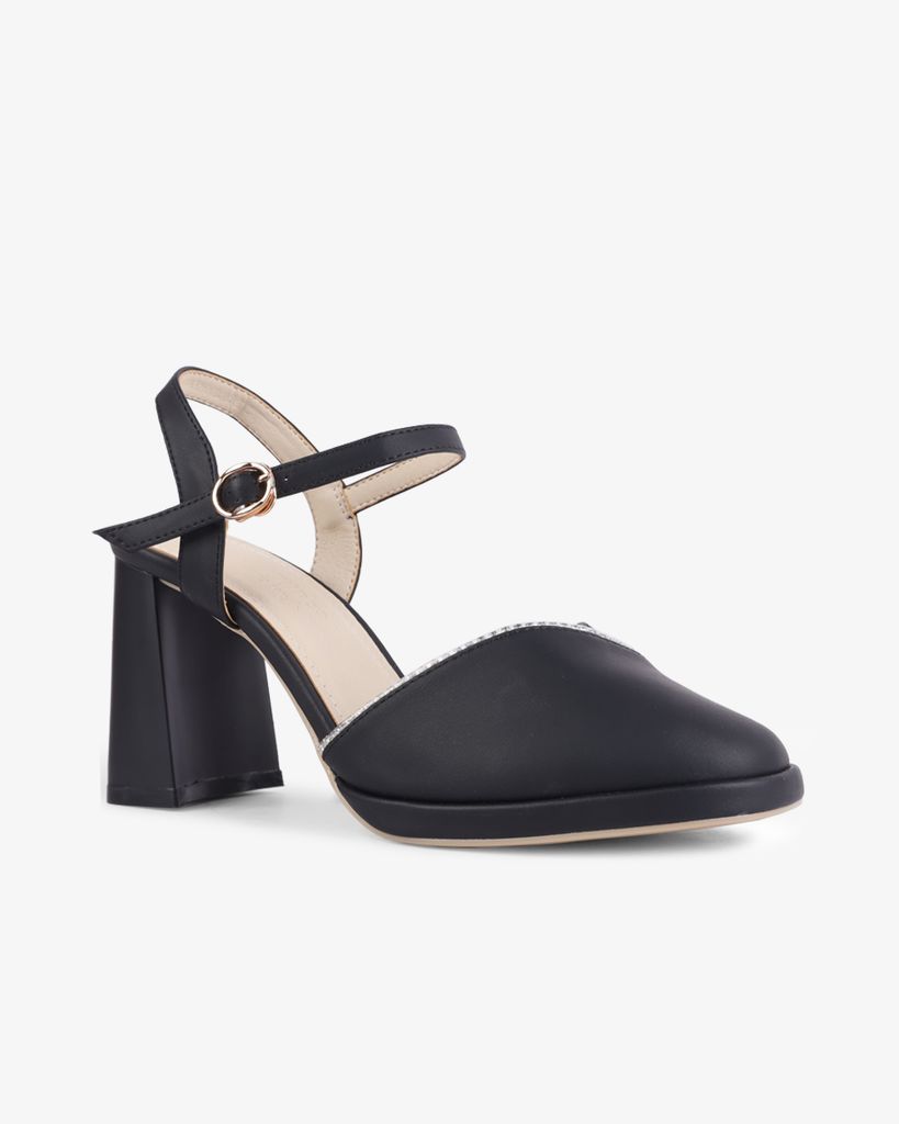 Sandal Cao Gót Hạnh Dung Gót Trụ Mũi Tròn Thanh Lịch HD27255BI