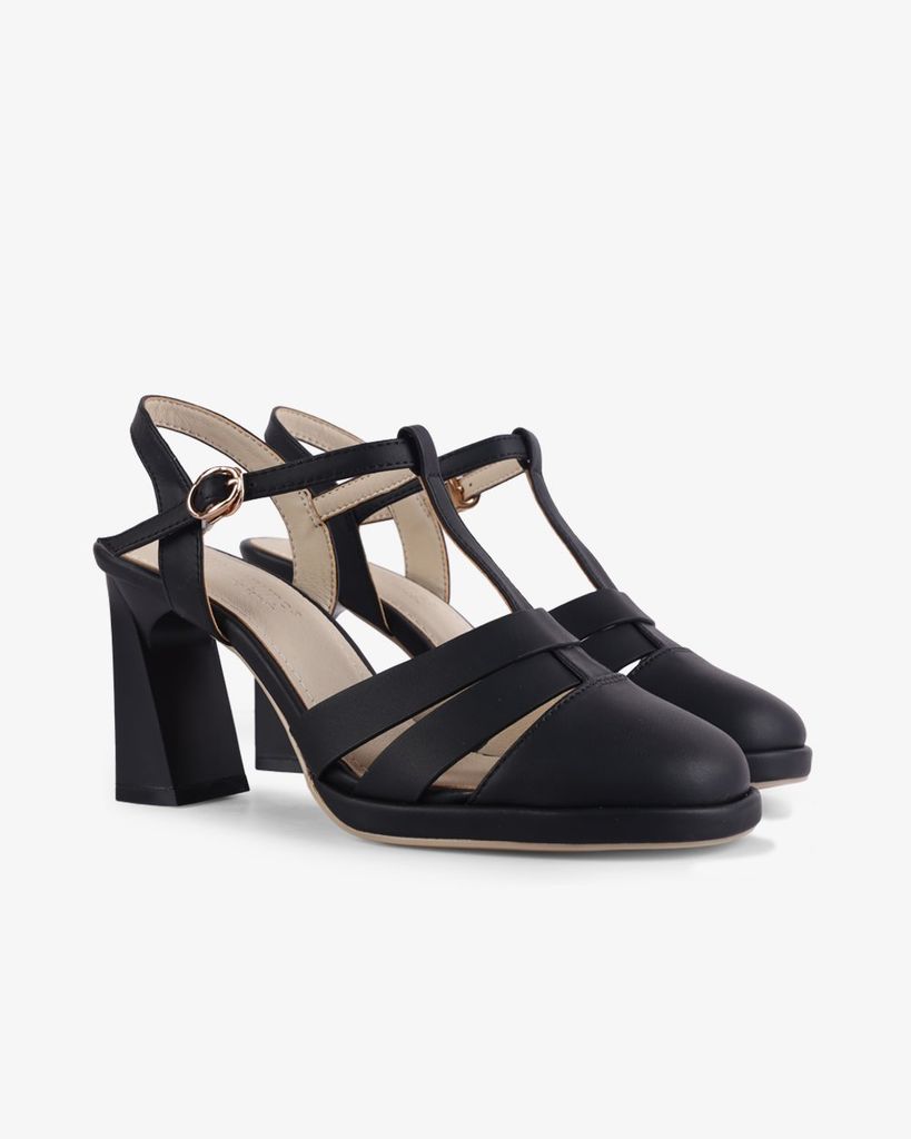 Sandal Cao Gót Hạnh Dung Quai T-Strap Mũi Tròn HD27262BI