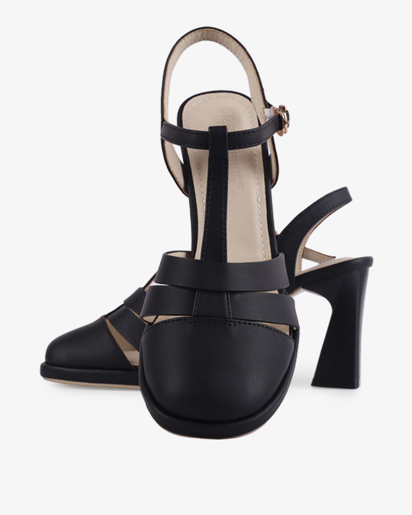 Sandal Cao Gót Hạnh Dung Quai T-Strap Mũi Tròn HD27262BI