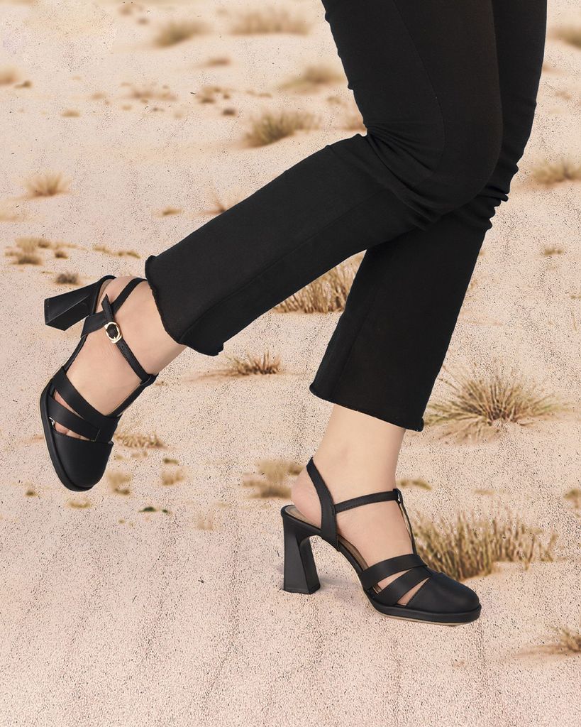 Sandal Cao Gót Hạnh Dung Quai T-Strap Mũi Tròn HD27262BI