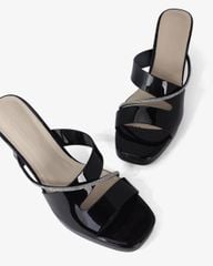 Dép Cao Gót Hạnh Dung Quai Khoét Dây Xoàn HD27281BI