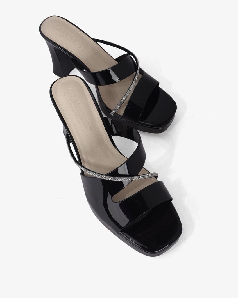 Dép Cao Gót Hạnh Dung Quai Khoét Dây Xoàn HD27281BI