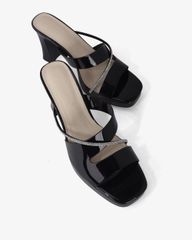 Dép Cao Gót Hạnh Dung Quai Khoét Dây Xoàn HD27281BI