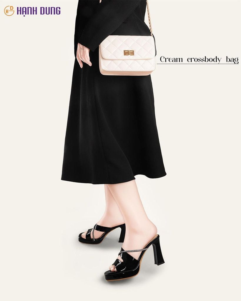 Dép Cao Gót Hạnh Dung Quai Khoét Dây Xoàn HD27281BI