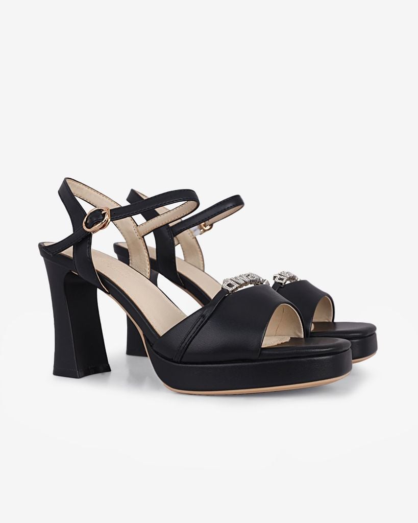 Sandal Cao Gót Hạnh Dung Bản Ngang Dây Khóa HD27283BI