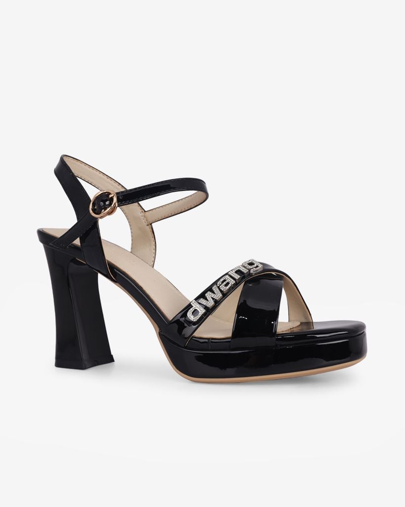 Sandal Cao Gót Hạnh Dung Quai Chéo Khóa HD27284BI