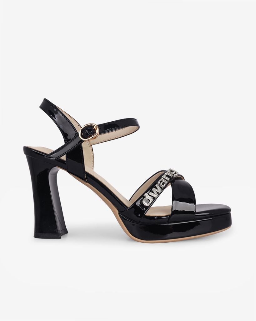 Sandal Cao Gót Hạnh Dung Quai Chéo Khóa HD27284BI