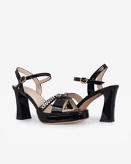 Sandal Cao Gót Hạnh Dung Quai Chéo Khóa HD27284BI