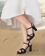 Sandal Cao Gót Hạnh Dung Quai Chéo Khóa HD27284BI