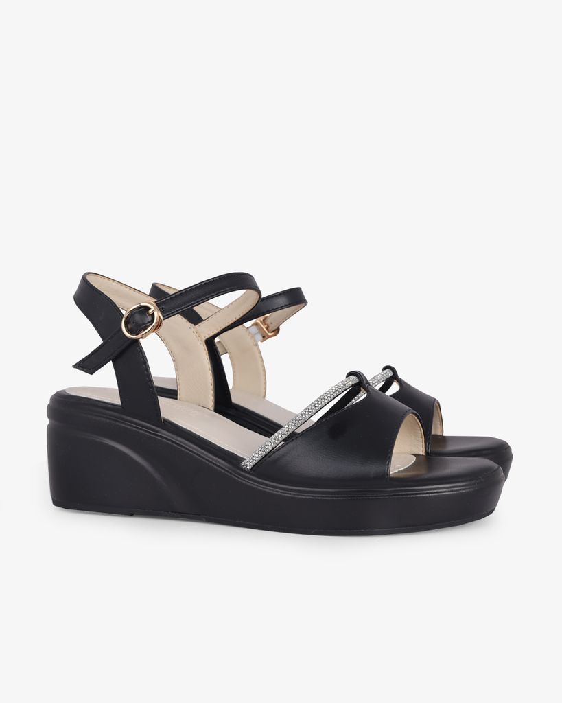 Sandal Đế Xuồng Hạnh Dung Quai Bản Dây Xoàn HD27285BI