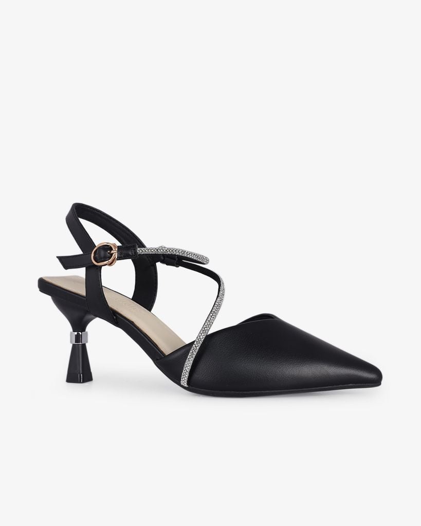 Sandal Cao Gót Hạnh Dung Bít Mũi Dây Xoàn HD27289BI