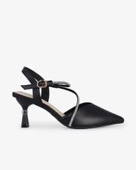 Sandal Cao Gót Hạnh Dung Bít Mũi Dây Xoàn HD27289BI