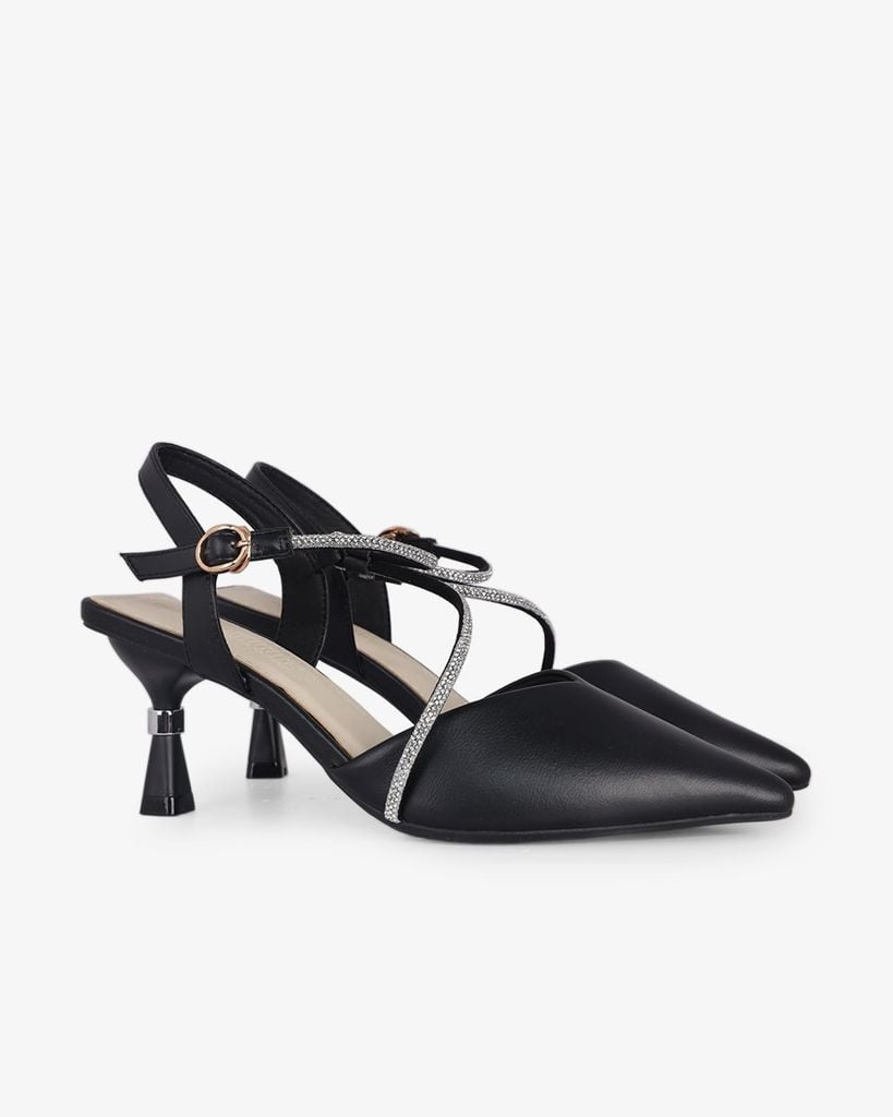 Sandal Cao Gót Hạnh Dung Bít Mũi Dây Xoàn HD27289BI