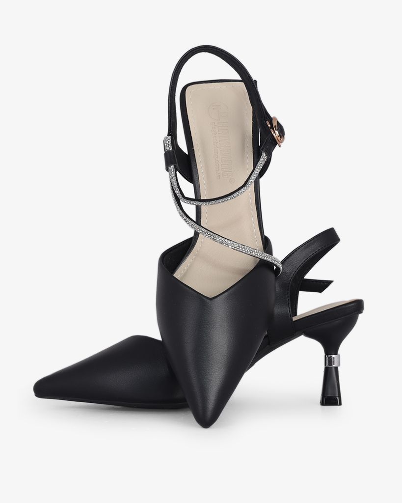 Sandal Cao Gót Hạnh Dung Bít Mũi Dây Xoàn HD27289BI