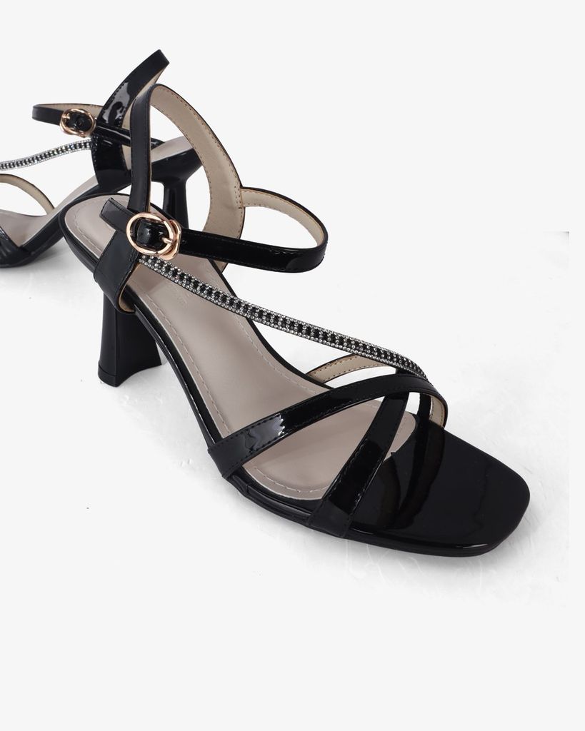 Sandal Cao Gót Hạnh Dung Quai Mảnh Đính Xoàn HD27303BI