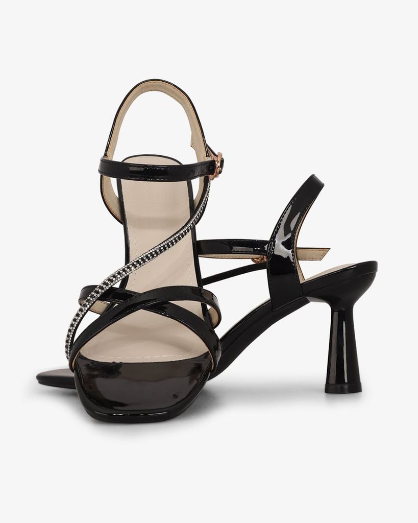 Sandal Cao Gót Hạnh Dung Quai Mảnh Đính Xoàn HD27303BI
