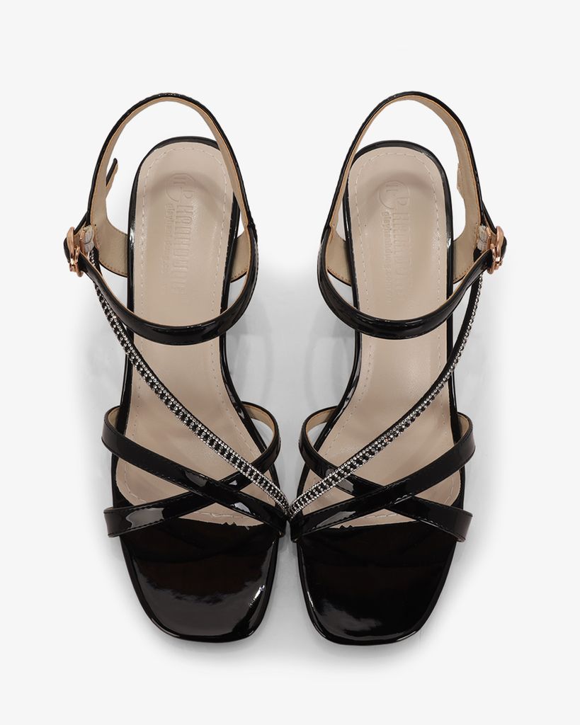 Sandal Cao Gót Hạnh Dung Quai Mảnh Đính Xoàn HD27303BI