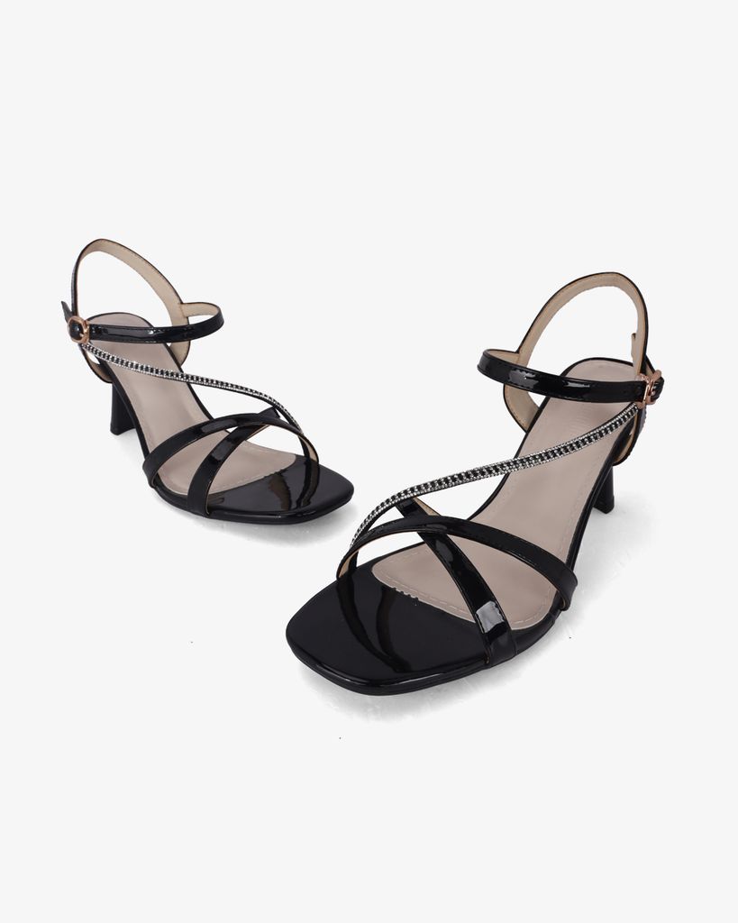 Sandal Cao Gót Hạnh Dung Quai Mảnh Đính Xoàn HD27303BI