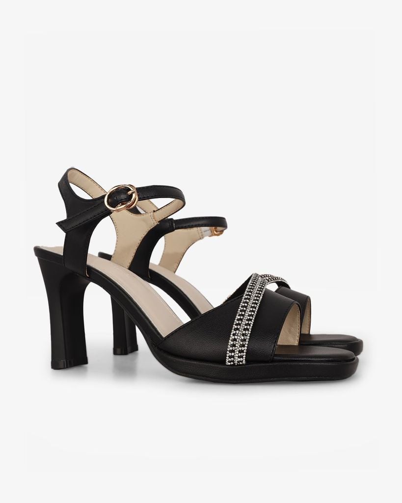Sandal Cao Gót Hạnh Dung Bản Ngang Dây Xoàn HD27308BI