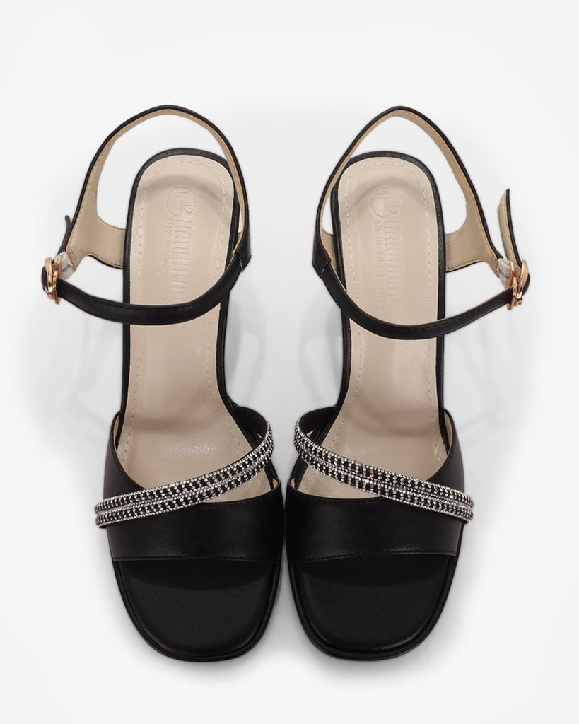 Sandal Cao Gót Hạnh Dung Bản Ngang Dây Xoàn HD27308BI