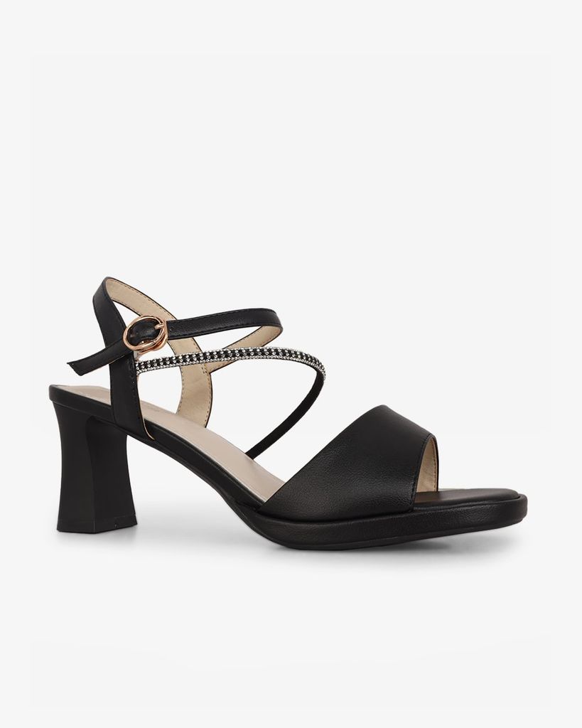 Sandal Cao Gót Hạnh Dung Quai Ngang Dây Xoàn Mảnh HD27309BI