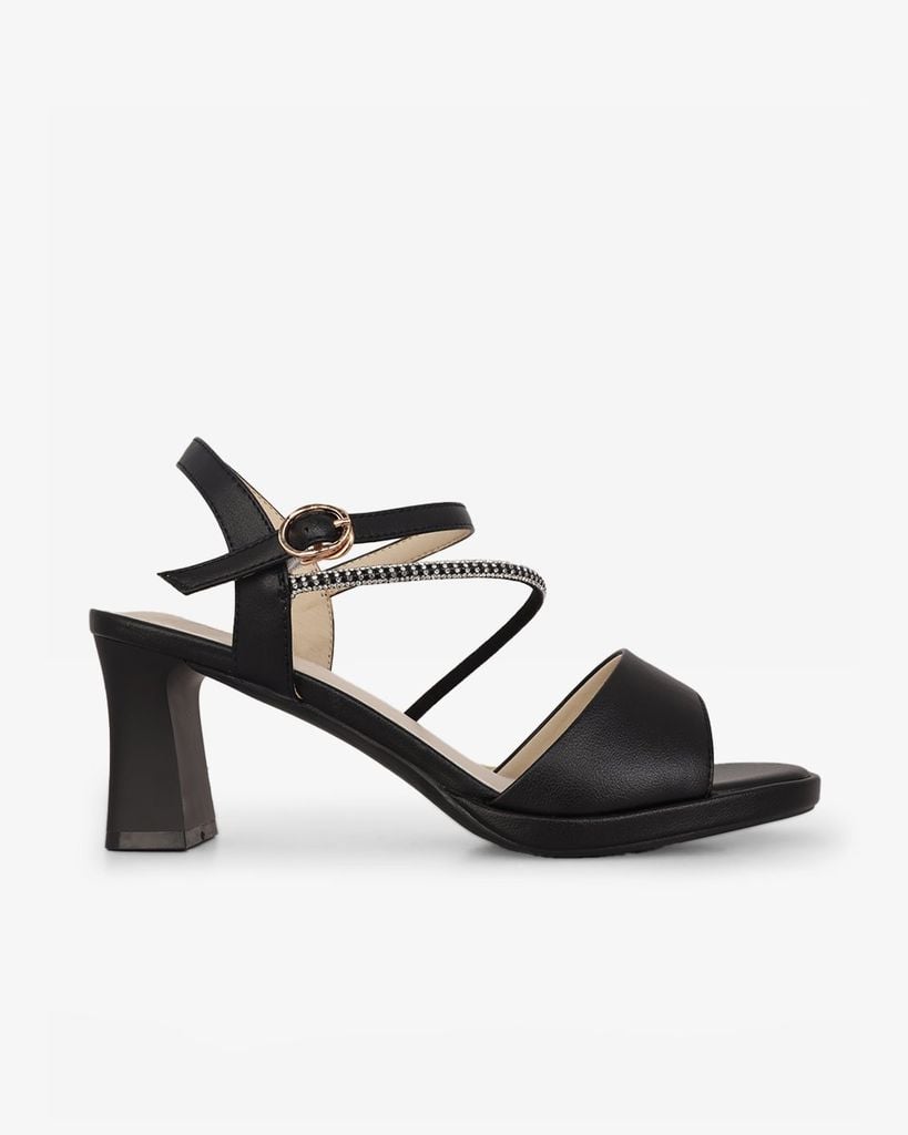 Sandal Cao Gót Hạnh Dung Quai Ngang Dây Xoàn Mảnh HD27309BI