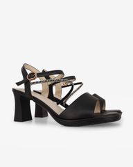 Sandal Cao Gót Hạnh Dung Quai Ngang Dây Xoàn Mảnh HD27309BI