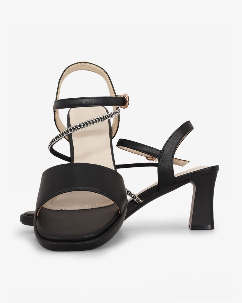 Sandal Cao Gót Hạnh Dung Quai Ngang Dây Xoàn Mảnh HD27309BI