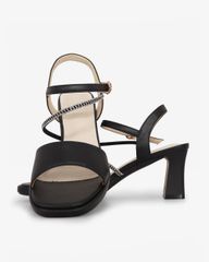 Sandal Cao Gót Hạnh Dung Quai Ngang Dây Xoàn Mảnh HD27309BI