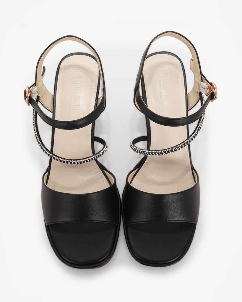 Sandal Cao Gót Hạnh Dung Quai Ngang Dây Xoàn Mảnh HD27309BI