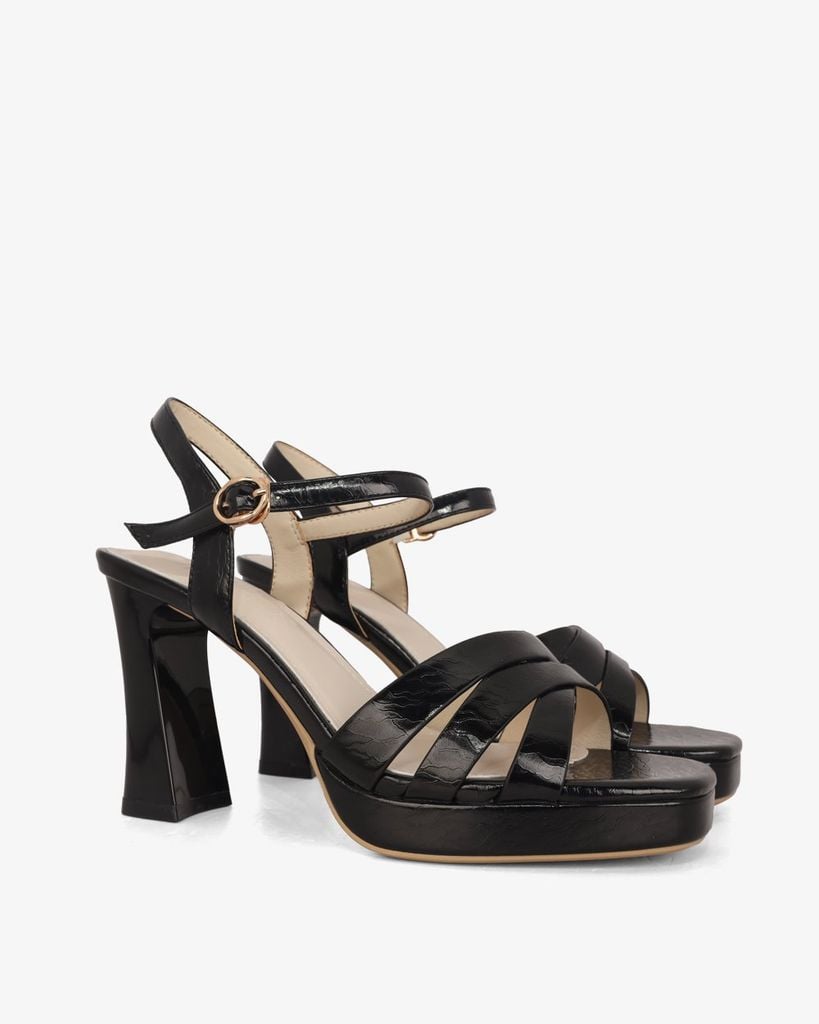 Sandal Cao Gót Hạnh Dung Quai Bản Chéo HD27319BI