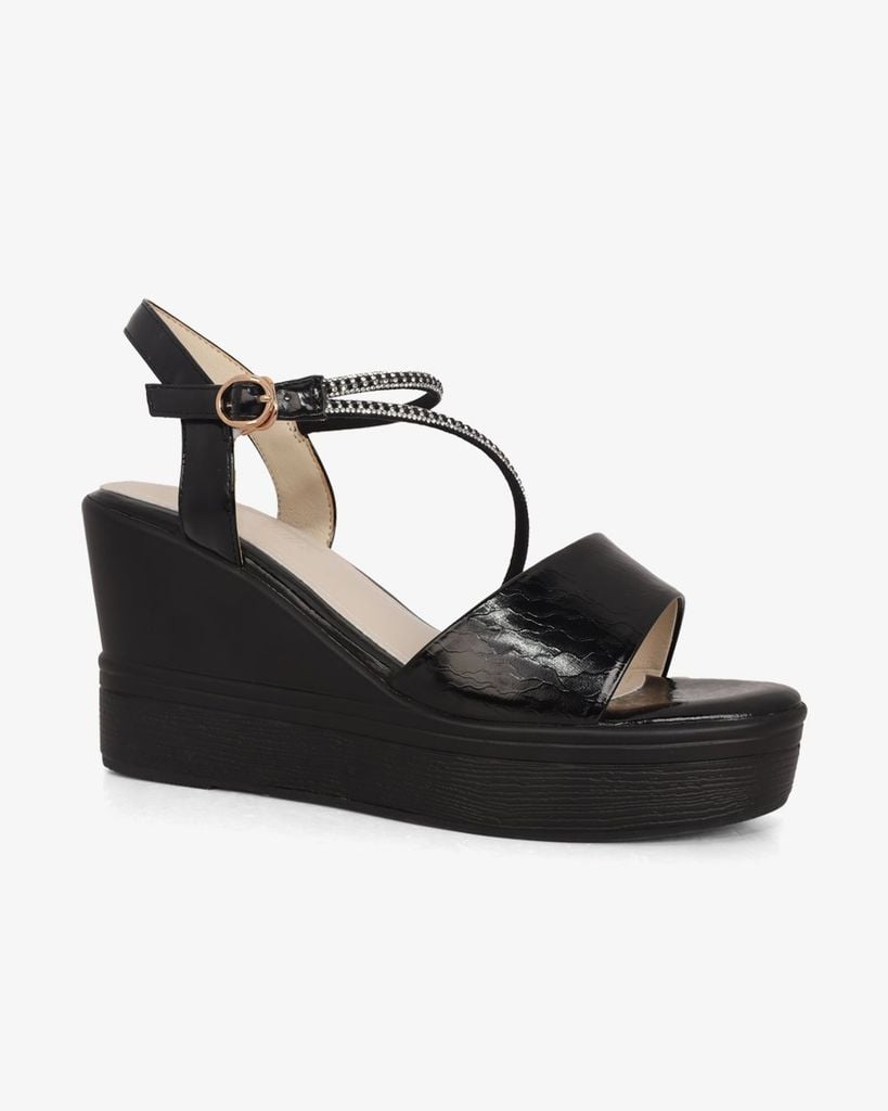 Sandal Đế Xuồng Hạnh Dung Bản Ngang Dây Xoàn Xéo HD27320BI