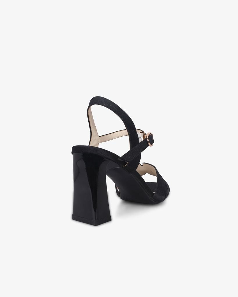 Sandal Cao Gót Hạnh Dung Bản Khoét Khóa Chữ HD27321BI