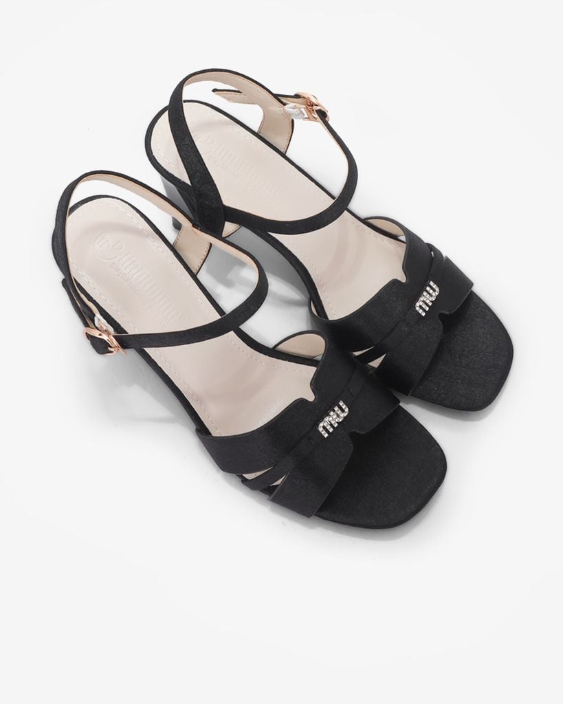 Sandal Cao Gót Hạnh Dung Bản Khoét Khóa Chữ HD27321BI