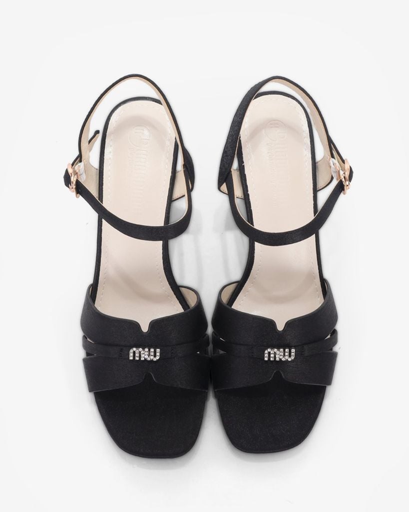 Sandal Cao Gót Hạnh Dung Bản Khoét Khóa Chữ HD27321BI