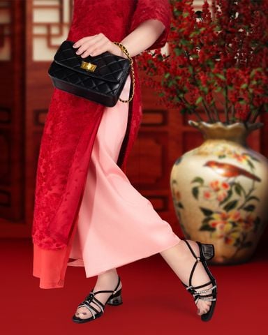 Sandal Cao Gót Hạnh Dung Quai Luồn Xoàn Gót Mica HD29178AY