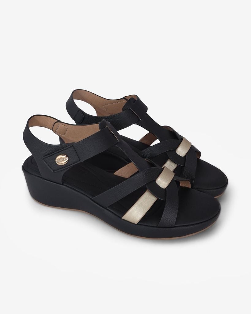 Sandal Đế Xuồng Hạnh Dung Quai Đan Phối Màu Ánh Kim Sang Trọng HD29190AY