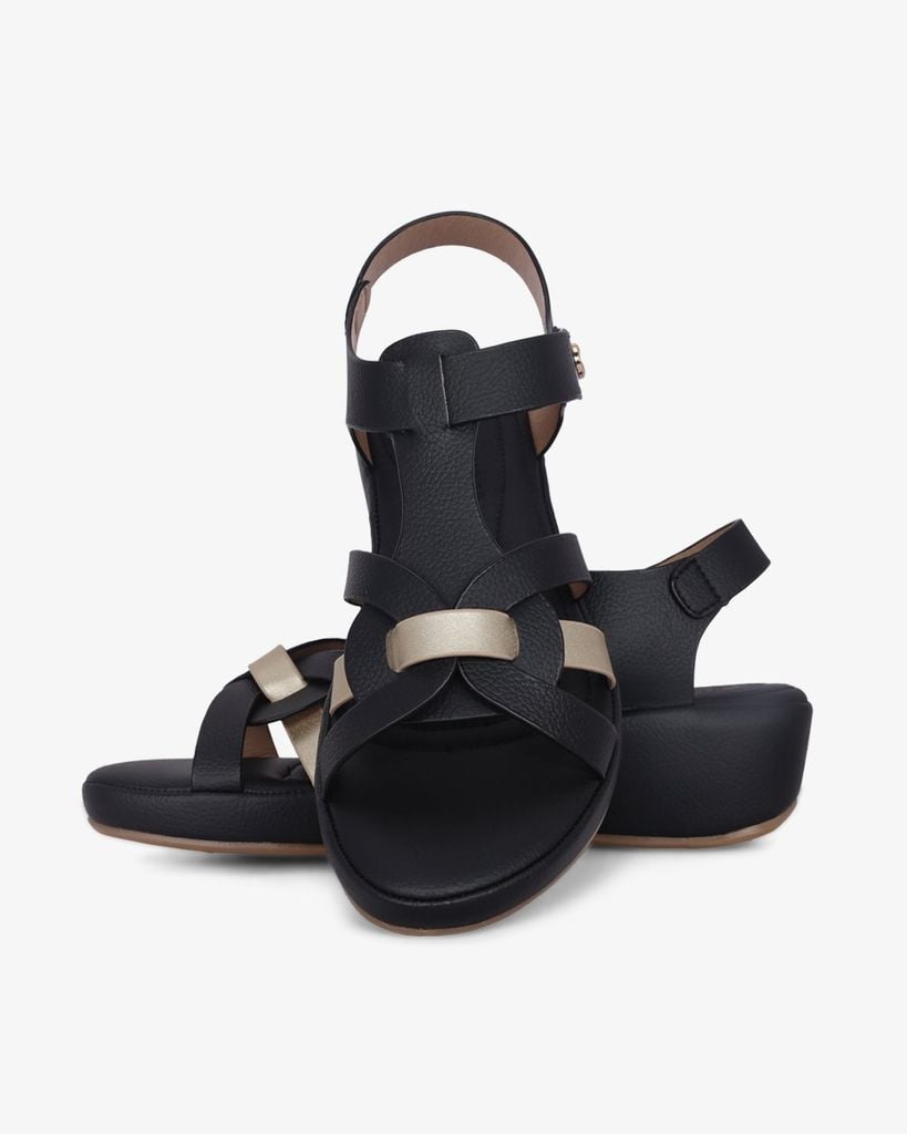 Sandal Đế Xuồng Hạnh Dung Quai Đan Phối Màu Ánh Kim Sang Trọng HD29190AY