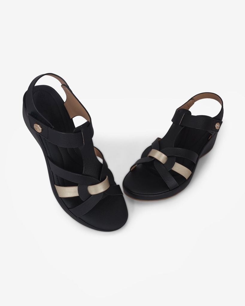 Sandal Đế Xuồng Hạnh Dung Quai Đan Phối Màu Ánh Kim Sang Trọng HD29190AY