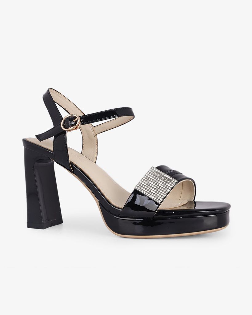 Sandal Cao Gót Hạnh Dung Quai Ngang Khóa Xoàn HD27286BI