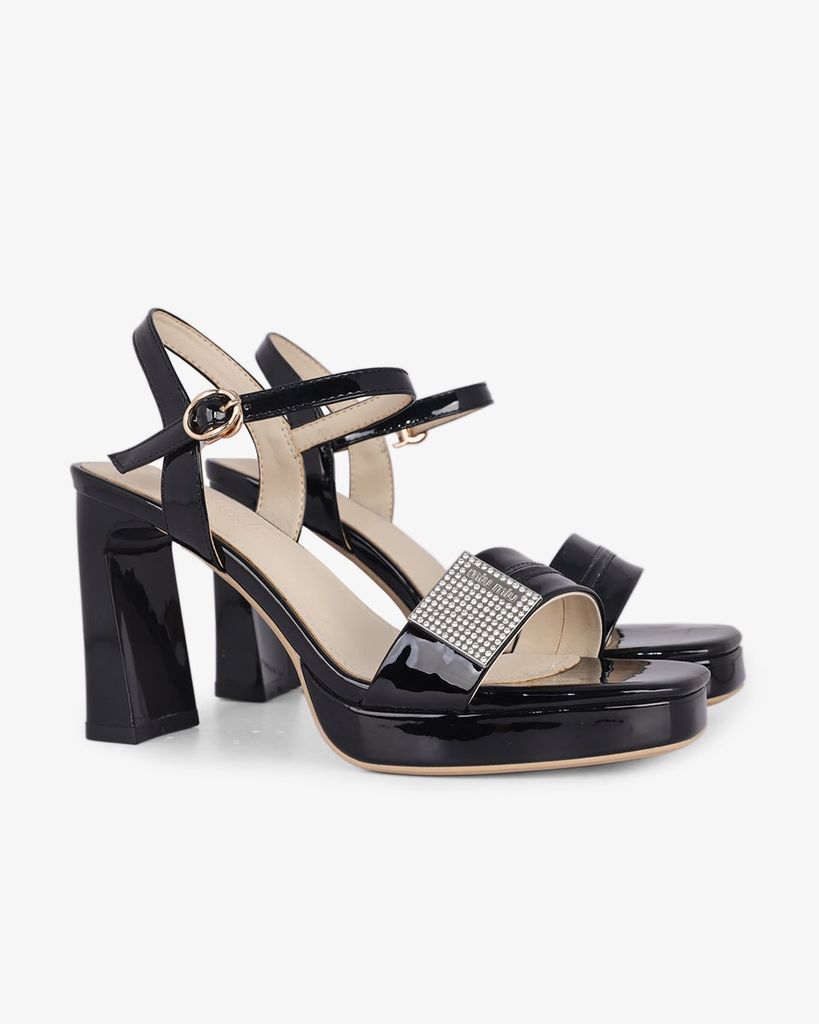 Sandal Cao Gót Hạnh Dung Quai Ngang Khóa Xoàn HD27286BI