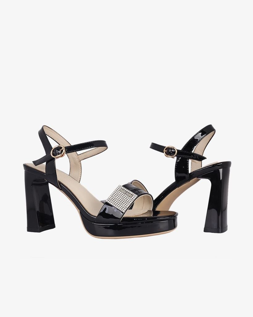 Sandal Cao Gót Hạnh Dung Quai Ngang Khóa Xoàn HD27286BI
