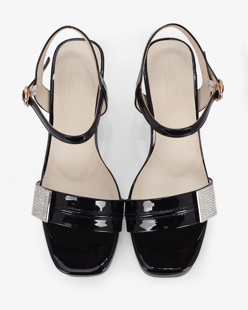 Sandal Cao Gót Hạnh Dung Quai Ngang Khóa Xoàn HD27286BI