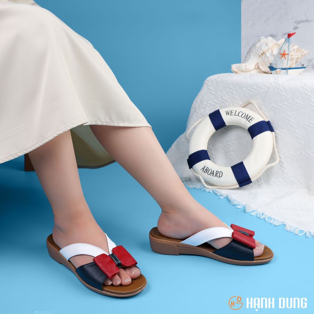 Dép Xẹp Hạnh Dung Bản Cut Out Phối Nơ HD04823AD