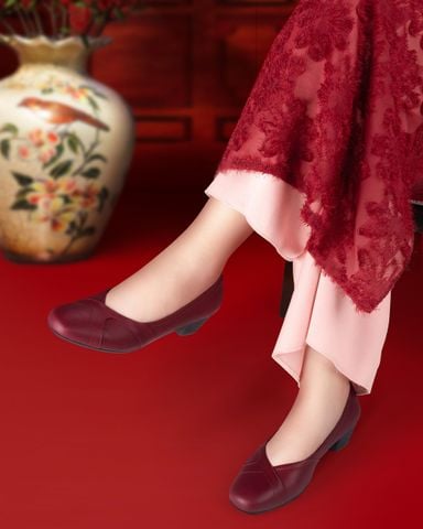 Giày Cao Gót Hạnh Dung Mũi Vuông Trơn Cách Điệu HD04993AD