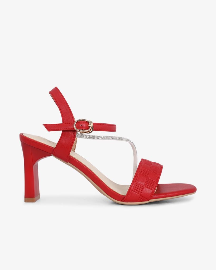 Sandal Cao Gót Hạnh Dung Bản Ngang Caro Dây Đính Đá HD27210BI