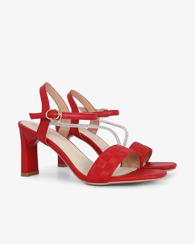 Sandal Cao Gót Hạnh Dung Bản Ngang Caro Dây Đính Đá HD27210BI