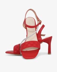 Sandal Cao Gót Hạnh Dung Bản Ngang Caro Dây Đính Đá HD27210BI